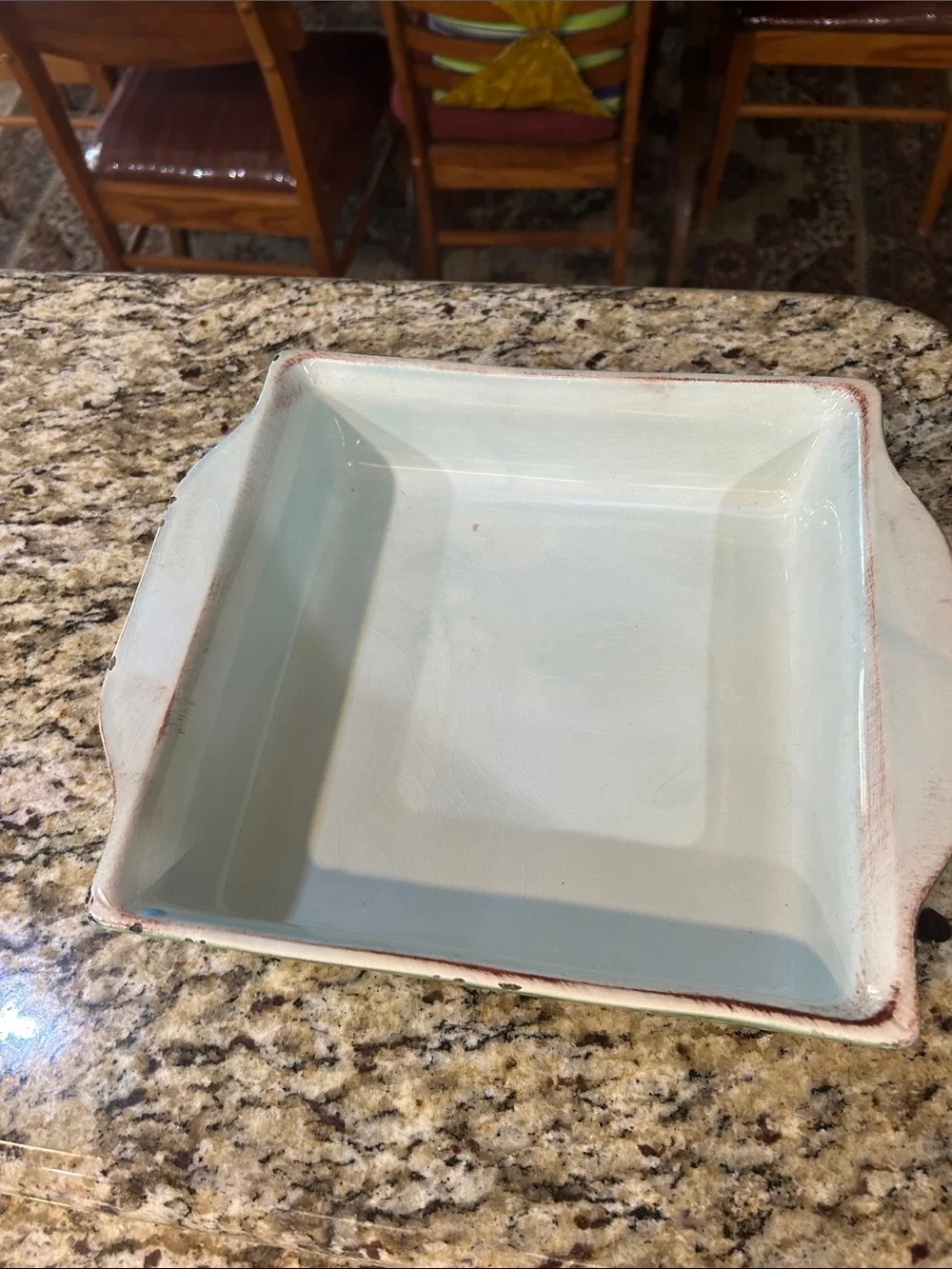 Glazed Rectangular Baking Dish in Seafoam Green and Light Blue